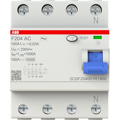 ABB Дефектнотокова защита ABB F204 AC-100/0.03 - 4P, 30 mA (2CSF204001R1900)
