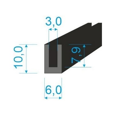 00535049 Pryžový profil tvaru "U", 10x6/3mm, 70°Sh, EPDM, -40°C/+100°C, černý | Zboží Auto