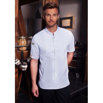 Karlowsky Бяла готварска куртка с къс ръкав и дишащ гръб, произведена от рециклиран полиестер и обикновен памук (jm36-03)