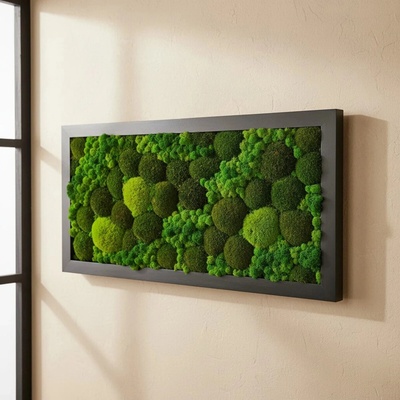 Machový obraz na stenu z kopčekového machu a lišajníka - 30 × 60 cm