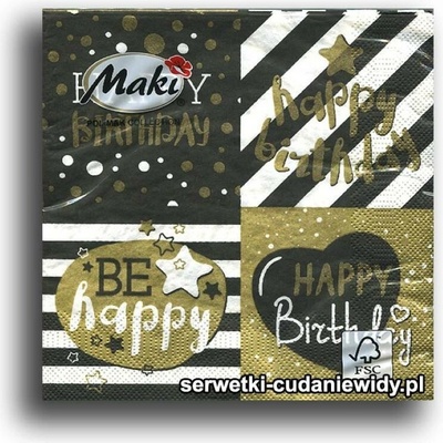 MAKI SLOG 042801 Golden Happy Birthday servítky 3V 20ks 33x33cm