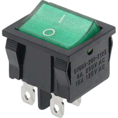 Kolískový vypínač obdĺžnikový s podsvietením KCD2, ON-OFF, 250V/6A Zelená