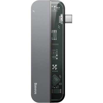 Baseus Transparent Series USB-C Hub CAHUB-TD0G - мултифункционален хъб за свързване на допълнителна периферия за устройства с USB-C (тъмносив)