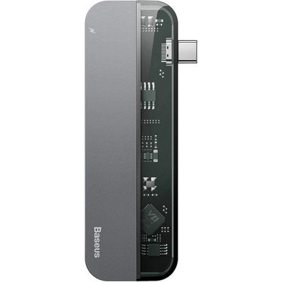 Baseus Transparent Series USB-C Hub CAHUB-TD0G - мултифункционален хъб за свързване на допълнителна периферия за устройства с USB-C (тъмносив)