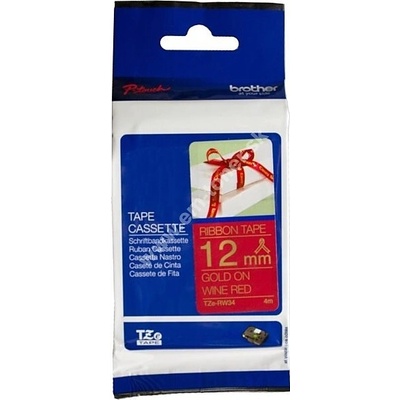 páska BROTHER TZeRW34 zlaté písmo, vínovo-červená stužková páska Tape (12mm)