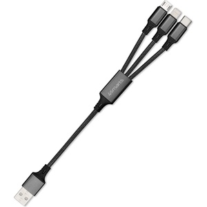 4smarts Качествен многофункционален кабел за microUSB, Lightning и USB-C стандарти (20см) - 4smarts 3in1 Cable ForkCord (черен) (4S468745)
