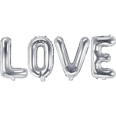 PartyDeco Fóliové balónky nápis LOVE 140x35cm stříbrné