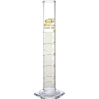 Odměrný válec skleněný, 2000 ml, třída B, hnědá stupnice, skleněná šestihranná základna
