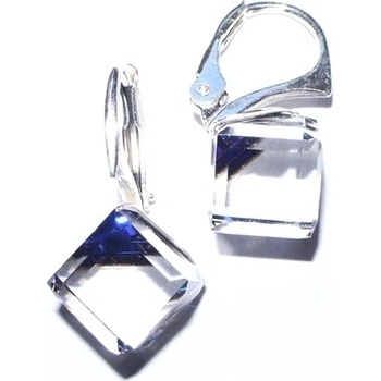 For You strieborné náušnice kocky Swarovski elements modré BERMUDE BLUE Nau-kocka-002