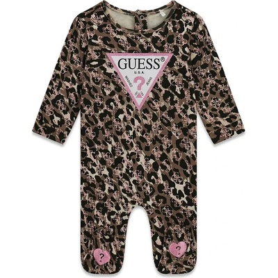 Guess Ромпър за бебе момиче с леопардов десен и розово лого Guess