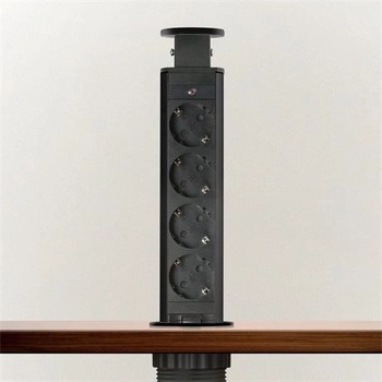 Delight Разклонител за вграждане Delight 20431MB, Pop-up, 4 гнезда, Защита за деца, 250V, 16A, 1.5 м, Черен мат (20431MB)