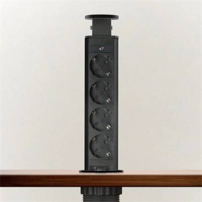 Delight Разклонител за вграждане Delight 20431MB, Pop-up, 4 гнезда, Защита за деца, 250V, 16A, 1.5 м, Черен мат (20431MB)