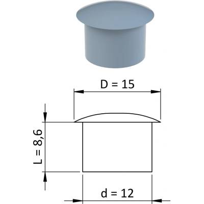 Vnútorná krytka guľatá ø 15 mm, otvor ø 12 mm, sivá, plast