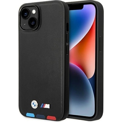 BMW Кейс BMW BMHCP14M22PTDK за iPhone 14 Plus 6.7", черен / черен, Leather Stamp Tricolor (3666339066819)
