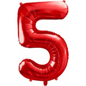 PartyDeco Фолиев балон за рожден ден номер 5 червен 86 см