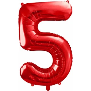 PartyDeco Фолиев балон за рожден ден номер 5 червен 86 см
