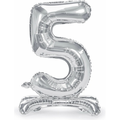 PartyDeco Stojaci fóliový balón číslo 5 70cm strieborný