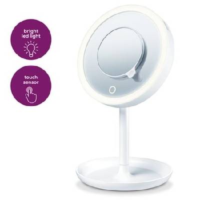 Козметично огледало Beurer BS 45 illuminated cosmetics mirror, LED light, Touch sensor, 5x magnification, dimmer function, storage tray (58404_BEU)