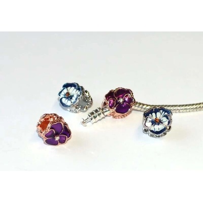 Korálek Fashion Jewerly na náramek nebo řetízek Lilie barevná glazovaná s kamínkem 3610