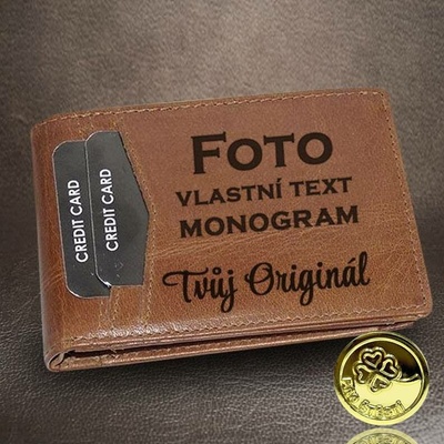 Stylová dolarovka poctivá práce. Vlastní foto nebo text. Kožená dolarovka ROYAL s fotkou nebo textem monogram na míru