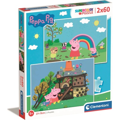 Clementoni - Puzzle 2x60 Peppa Pig: Outdoor fun - 40 - 99 piese