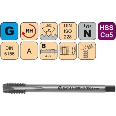 NÁSTROJE CZ Závitník strojní G1/4" A HSSCo5 DIN 5156 B