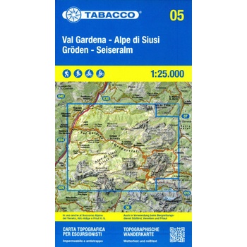 Val Gardena, Alpe di Siusi, Gröden 1:25 000 turistická mapa TABACCO #05