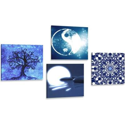 Set obrazů Feng Shui v modrém provedení - 4x 40x40