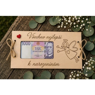 Dekorace z Řečice Dřevěné přání k narozeninám Anděl