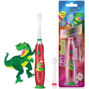 Brush-Baby : Електрическа четка за зъби с USB захранване и 1 резервна глава Dinosaur KidzSonic® 3+ години (BRB379)