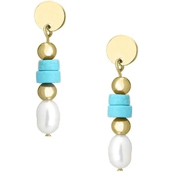 Manoki Náušnice s tyrkysovým magnezitem a perlou Kiara Gold KA198G Tyrkysová