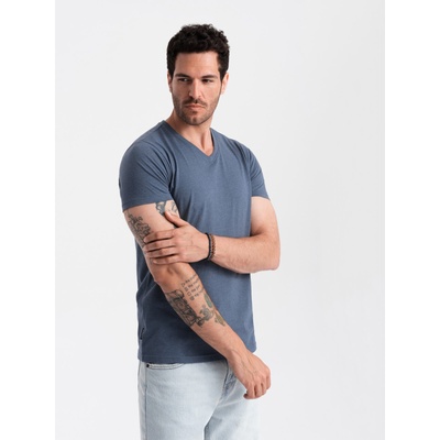 Ombre Clothing Мъжка памучна класическа тениска BASIC с V-образно деколте - синя V18 OM-TSBS-0145 Ombre Clothing Ombre Clothing | Sin | МЪЖЕ | S