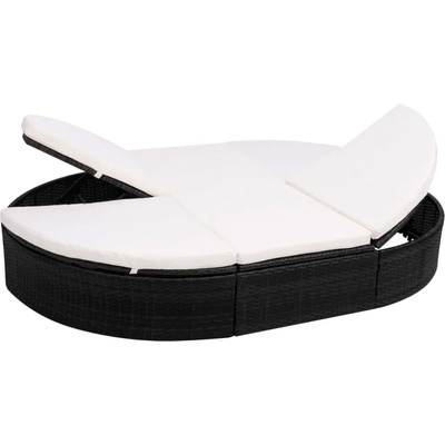 vidaXL Градинско лаундж легло с възглавница, полиратан, черно (42940)