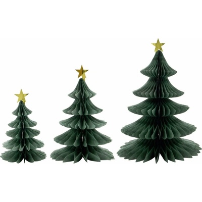 House Doctor Vánoční papírová dekorace Tree Green – set 3 ks, zelená barva, papír