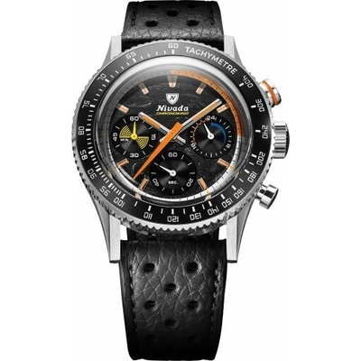 Nivada Grenchen Chronoking Meca Racing Carbon - Inter. Bezel - Black Racing Strap