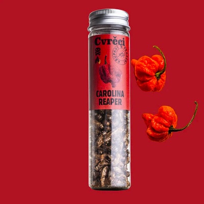 Sens Foods Křupaví pražení cvrčci ve zkumavce Carolina Reaper 20 g