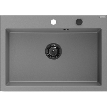 Mexen Elix гранитна мивка с 1 отделение 700 x 500 мм, сива, черен сифон - 6526701005-71-B (6526701005-71-B)