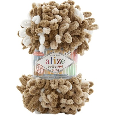 Alize Puffy fine color 8054 bílá a odstíny hnědé