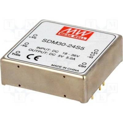 MEAN WELL SDM30-24S5 Měnič: DC/DC; 25W; Uvst: 18÷36VDC; Uvýst: 5VDC; Ivýst: 5A; THT; SDM30