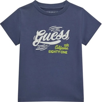 GUESS Синя тениска за мини момче с бял надпис Guess