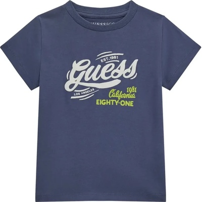GUESS Синя тениска за мини момче с бял надпис Guess