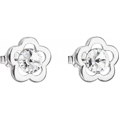 Evolution Group strieborné náušnice kôstka s kryštálmi Swarovski biela kytička 31254.1