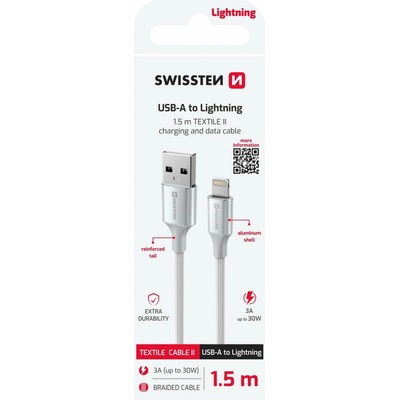 Swissten 71523310 Textile II USB / Lightning 1,5m bílý