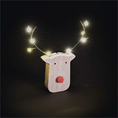 EMOS LED dekorácia drevená – sobík, 16 cm, 2x AAA, vnútorné, teplá biela, časovač, 12 ks, displ DCWW42