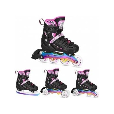 NILS Extreme NH10905 4-in-1 LED Inline Skates Pink with Replaceable Hockey Blade Rainbow Size L(39-42) NILS EXTREME