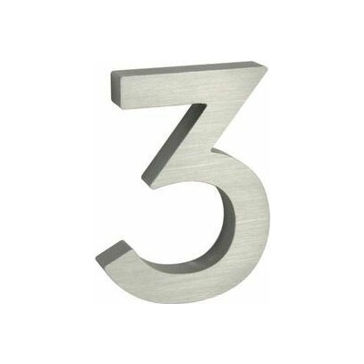Hliníkové číslo v 3D provedení s broušeným povrchem, znak "3", stříbrné
