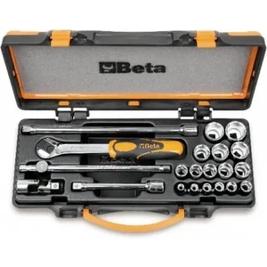 Beta Tools Комплект вложки 910A (16 бр) и аксесоари (5 бр) на 3/8" в метална кутия, 910A/C16, Beta Tools (009100936)