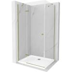 Mexen Roma сгъваема душ кабина 110 x 80 см, прозрачна, златна + корито Flat (854-110-080-50-00-4010)