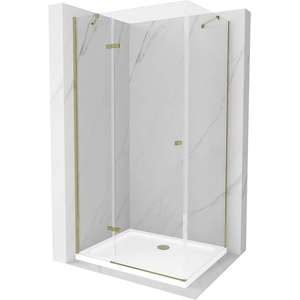 Mexen Roma сгъваема душ кабина 110 x 80 см, прозрачна, златна + корито Flat (854-110-080-50-00-4010)