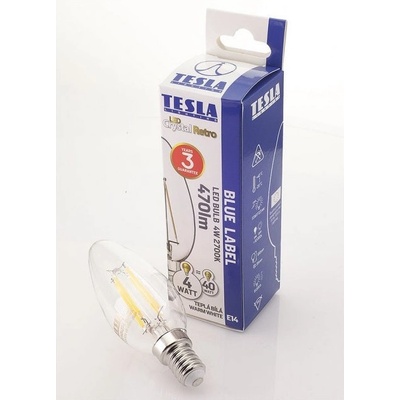 Tesla FILAMENT RETRO sviečka E14, 4W, teplá biela